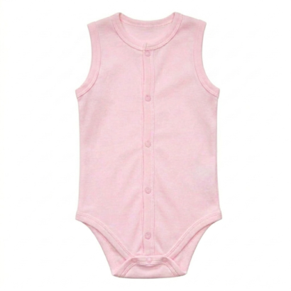 Rosa ärmelloser Baby Body aus Baumwolle mit Druckknöpfen vorne