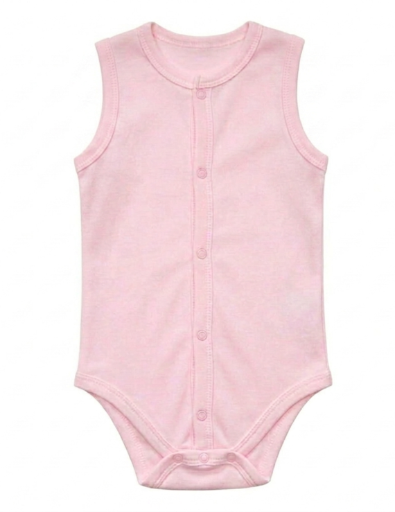 Rosa ärmelloser Baby Body aus Baumwolle mit Druckknöpfen vorne
