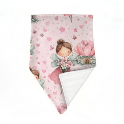 Rosa zweilagiges Baby Lätzchen aus Baumwolle mit Feenmotiv für Mädchen