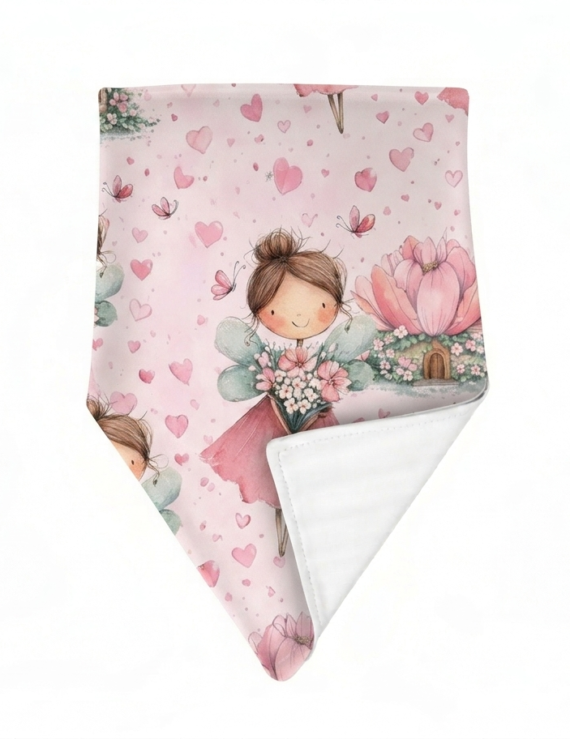 Rosa zweilagiges Baby Lätzchen aus Baumwolle mit Feenmotiv für Mädchen