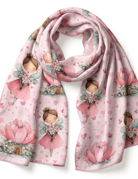 Rosa Baby Schal aus Baumwolle mit Feenmotiv für Mädchen