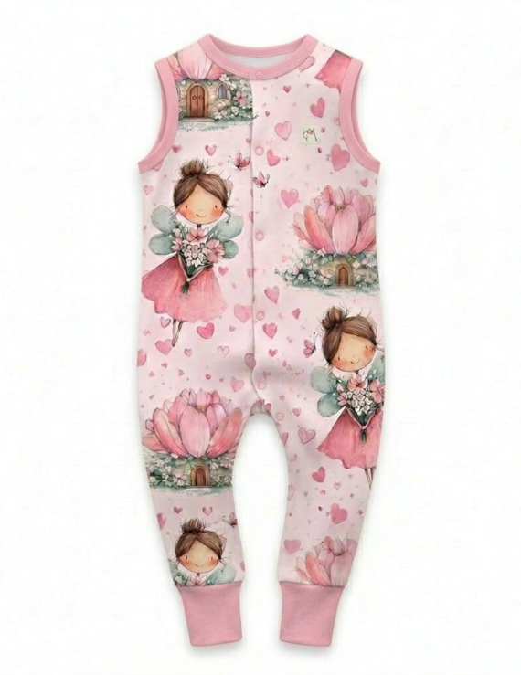 Rosa Baby Overall mit Feen-Muster aus Baumwolle für Mädchen