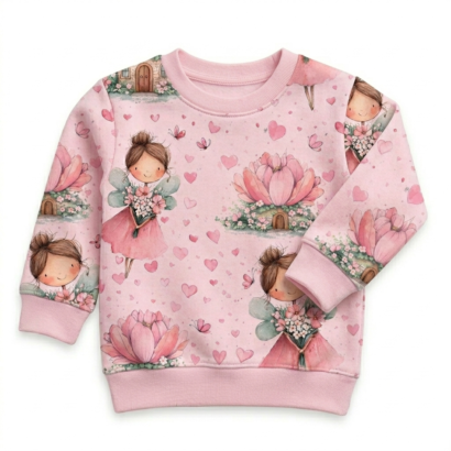 Rosa Baby Pullover mit Feen-Muster und langen Ärmeln aus Baumwolle