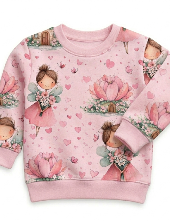 Rosa Baby Pullover mit Feen-Muster und langen Ärmeln aus Baumwolle