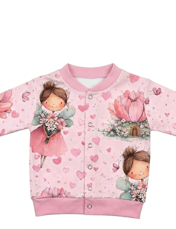 Rosa Baby Shirt mit Feen-Muster und Druckknöpfen aus Baumwolle
