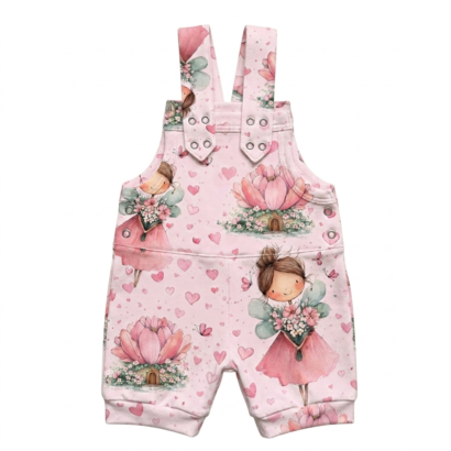Rosa kurze Latzhose mit Feenmotiv aus Baumwolle für Baby Mädchen