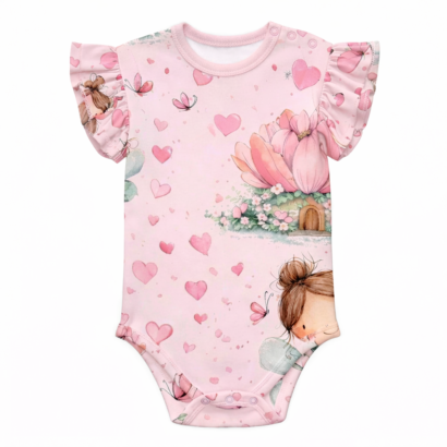 Rosa Baby-Body mit Feenmotiv und Rüschenärmeln, ärmelloses niedliches Babyoberteil