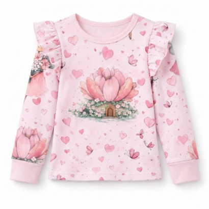 Rosa Babyshirt mit Feen-Muster und langen Ärmeln aus Baumwolle