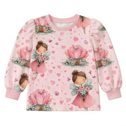 Rosa Baby Pullover mit Feen-Muster und Puffärmeln aus Baumwolle