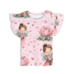 Rosa Baby Shirt mit Feen-Muster und Rüschenärmeln aus Baumwolle
