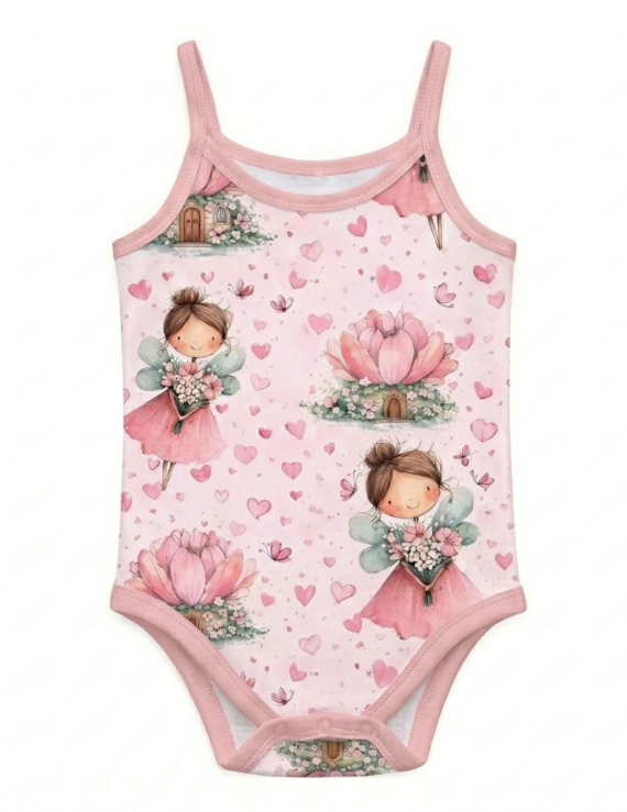 Rosa Feen Baby Body mit Spagetti-Trägern aus Baumwolle