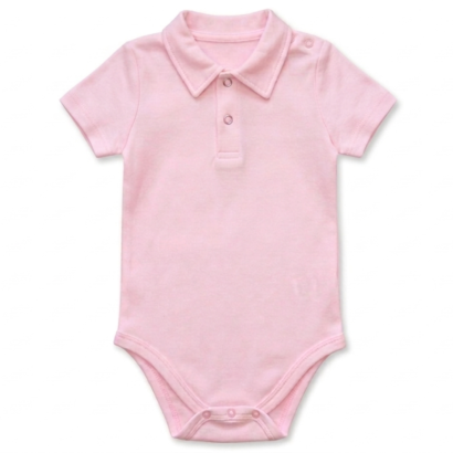 Rosa Kurzarm Baby Body mit Kragen aus Baumwolle
