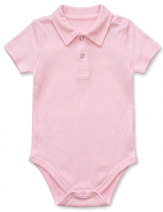 Rosa Kurzarm Baby Body mit Kragen aus Baumwolle