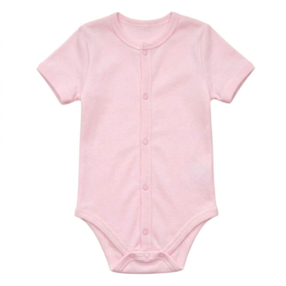 Rosa Kurzarm Baby Body aus Baumwolle mit Druckknöpfen vorne