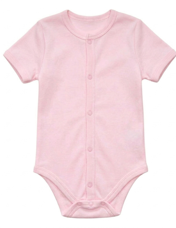 Rosa Kurzarm Baby Body aus Baumwolle mit Druckknöpfen vorne