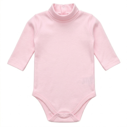 Rosa Langarm Baby Body mit Rollkragen aus Baumwolle