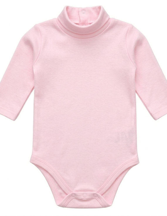Rosa Langarm Baby Body mit Rollkragen aus Baumwolle
