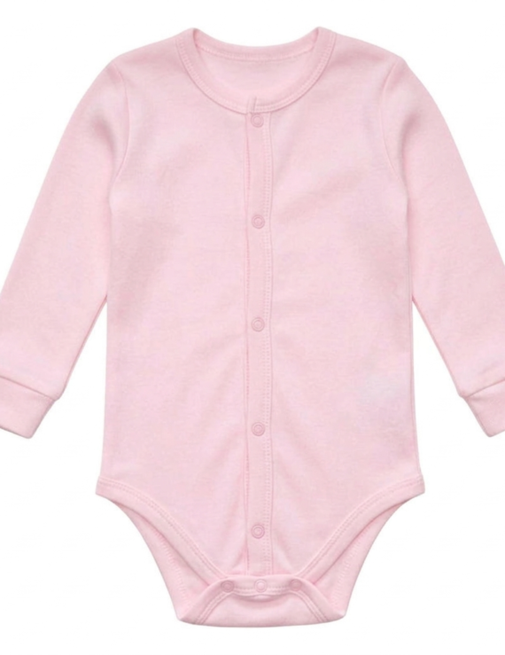 Rosa Langarm Baby Body aus Baumwolle mit Druckknöpfen vorne