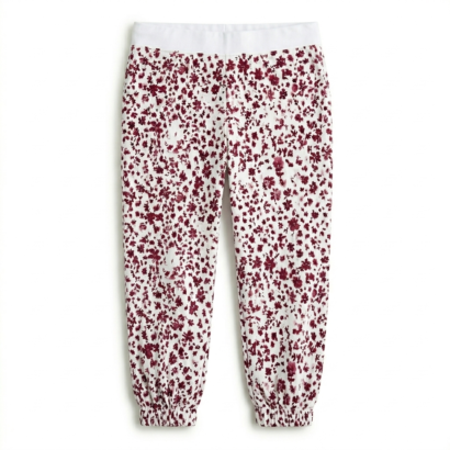 Teen Mädchen Hose weiß bordeaux Blumenmuster Baumwolle lang
