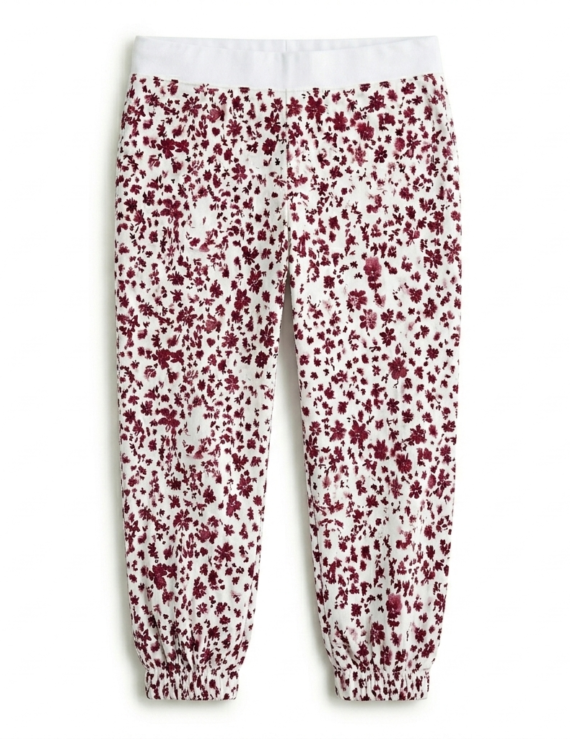 Teen Mädchen Hose weiß bordeaux Blumenmuster Baumwolle lang