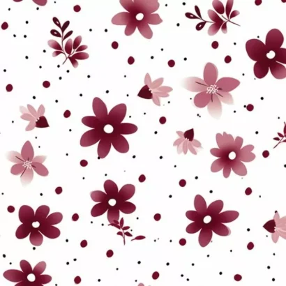 Textil mit kleinen bordeauxfarbenen Blumen auf weißem Hintergrund