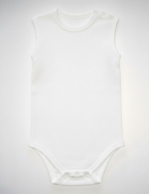 Weißer ärmelloser Unisex Baby-Body aus Baumwolle, schlichtes und weiches Babyoberteil
