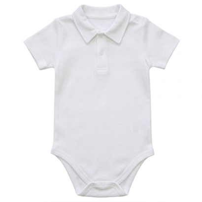 Weißer Kurzarm Kragen Body aus Baumwolle für Babys