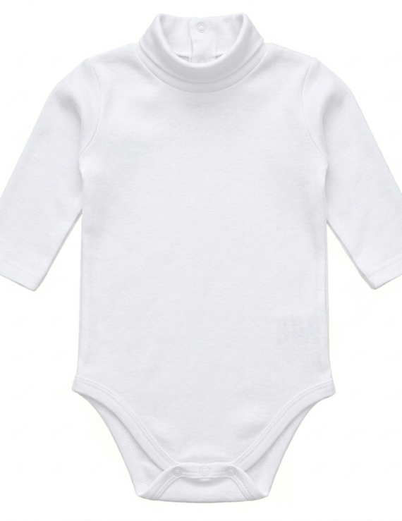 Weißer Langarm Baby Body mit Rollkragen aus Baumwolle