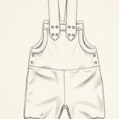 Illustration kurze Baby Latzhose mit Planeten Motiv