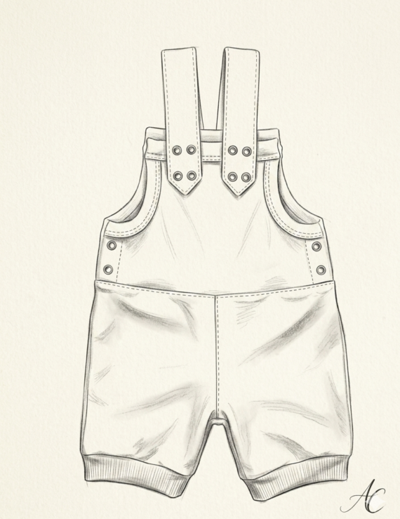 Illustration kurze Baby Latzhose mit Planeten Motiv