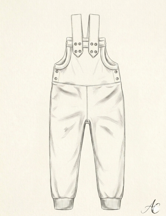 Gezeichnete lange Baby Latzhose mit Trägern Illustration