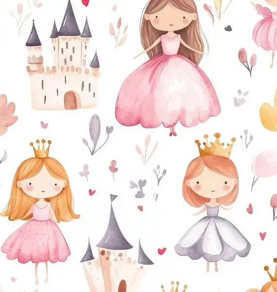 Kinderstoff mit Prinzessinnen Motiv Muster