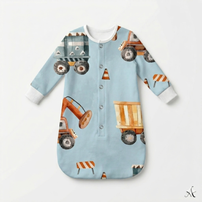 Bau Schlafsack Baby mit Baustellenfahrzeugen