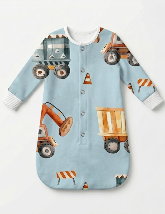 Bau Schlafsack Baby mit Baustellenfahrzeugen
