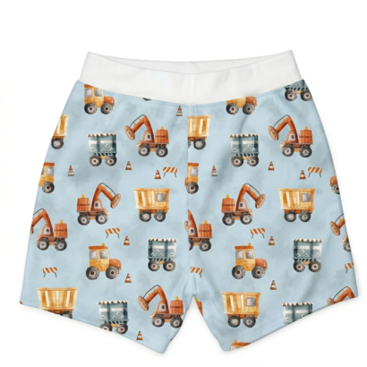 Bau Shorts Baby in Grünblau mit Baustellenfahrzeugen