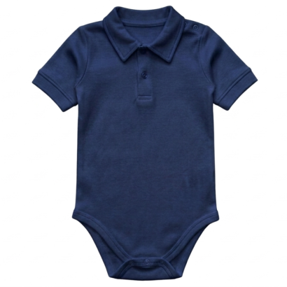 dunkelblauer Kragen Body Kurzarm Stretch aus Baumwolle für Jungen