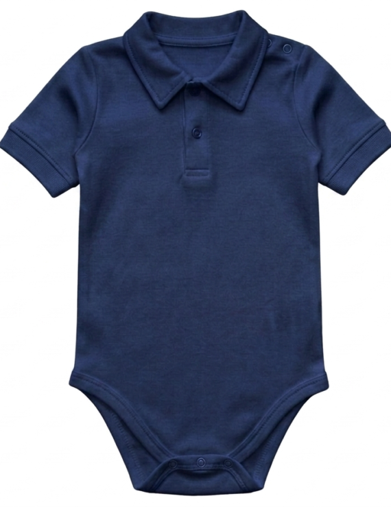 dunkelblauer Kragen Body Kurzarm Stretch aus Baumwolle für Jungen