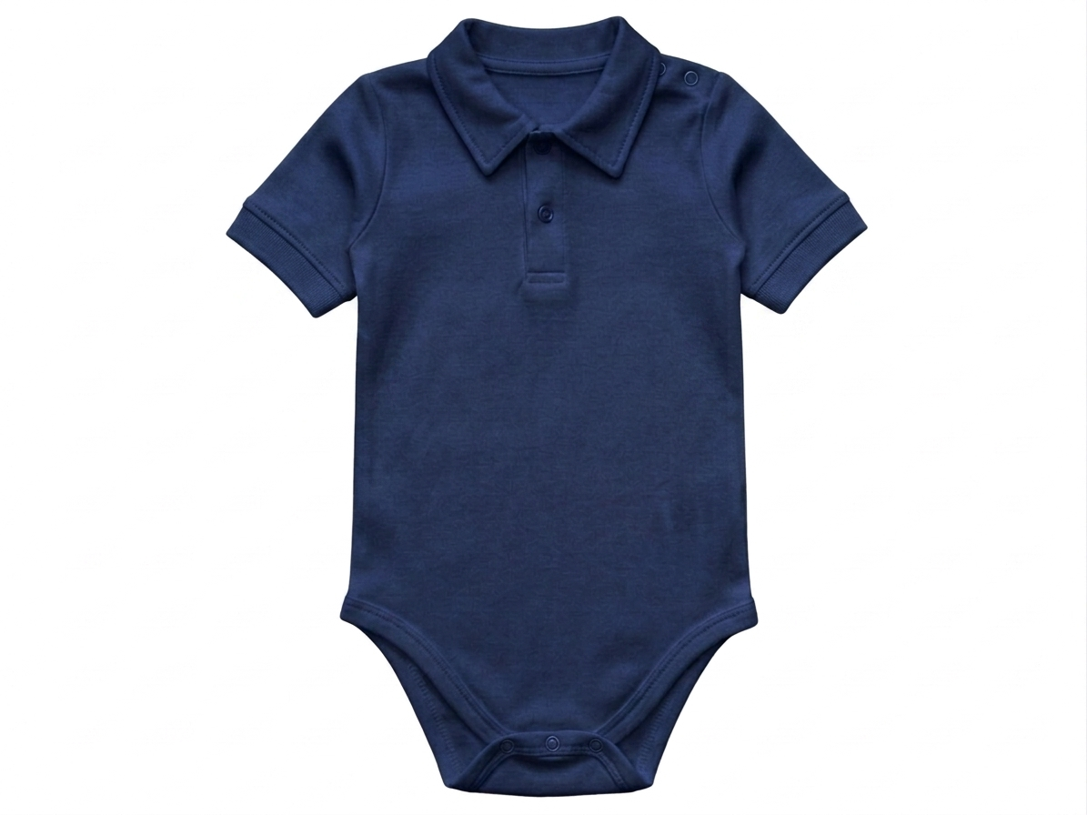 dunkelblauer Kragen Body Kurzarm Stretch aus Baumwolle für Jungen