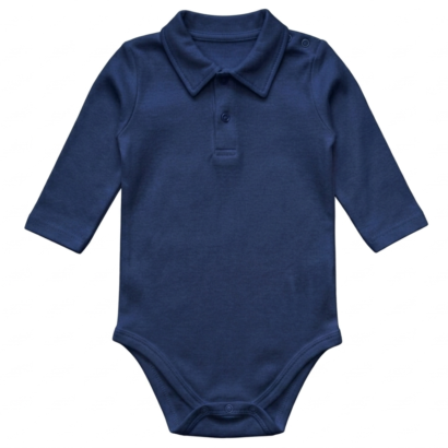 dunkelblauer Kragen Body Langarm Stretch aus Baumwolle für Jungen