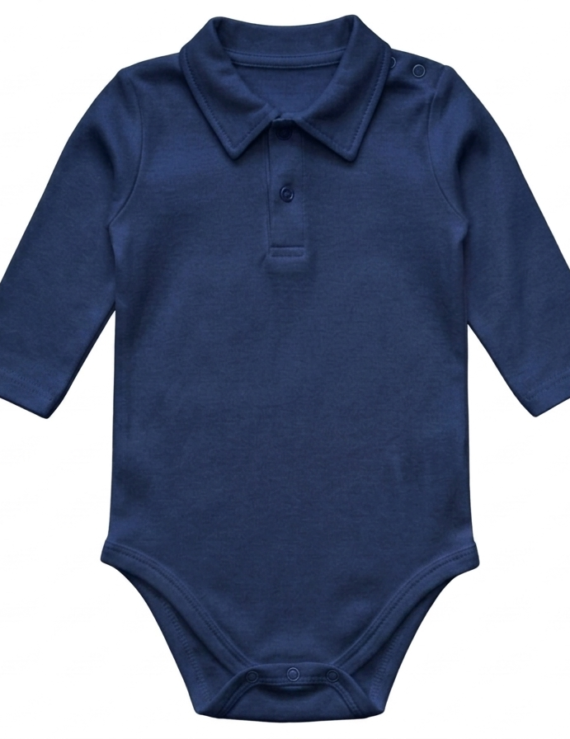 dunkelblauer Kragen Body Langarm Stretch aus Baumwolle für Jungen
