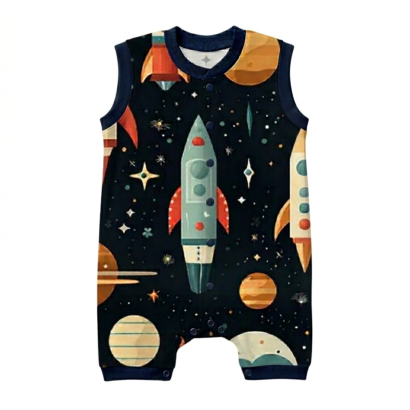 Ärmelloser dunkelblauer Planet Body aus OEKO Baumwolle mit Weltraummotiv