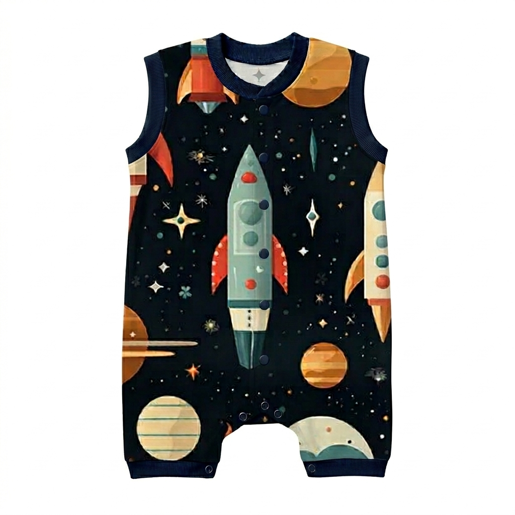 Ärmelloser dunkelblauer Planet Body aus OEKO Baumwolle mit Weltraummotiv