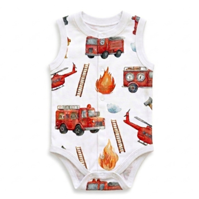 Ärmelloser Feuerwehr Kinderbody aus Oeko-Baumwolle mit Druckknöpfen vorne