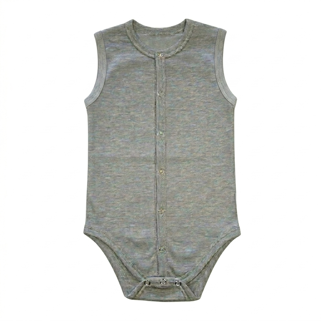 grauer Body Ärmellos Stretch aus Baumwolle Kinderbody mit Druckknöpfen vorne