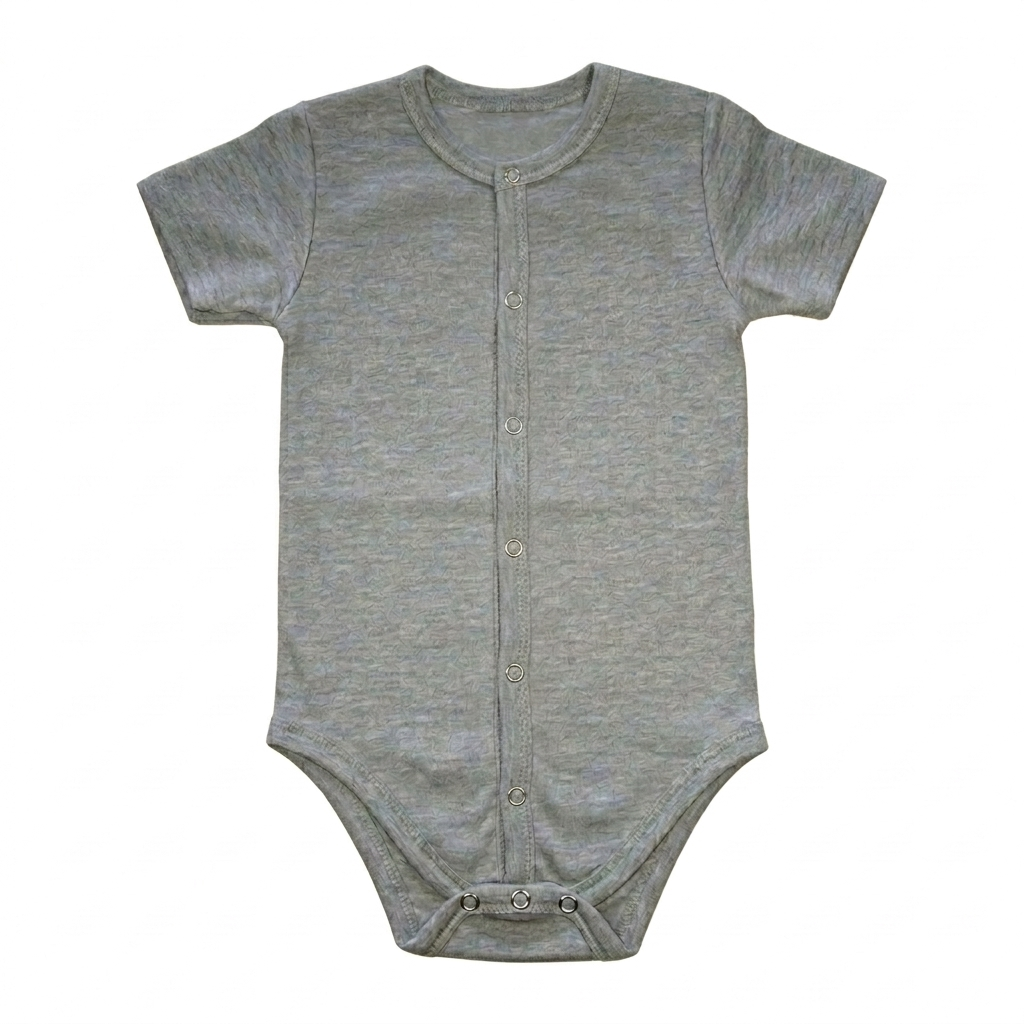grauer Body Kurzarm Stretch aus Baumwolle Kinderbody mit Druckknöpfen vorne