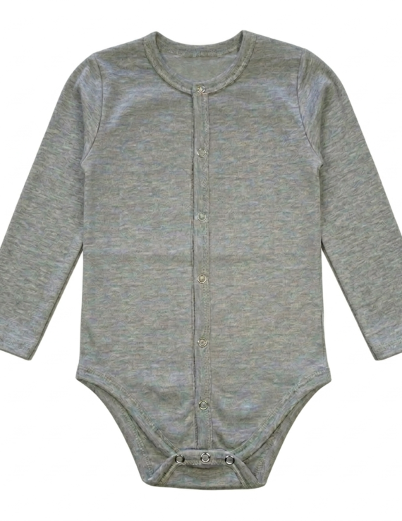 grauer Body Langarm Stretch aus Baumwolle Kinderbody mit Druckknöpfen vorne