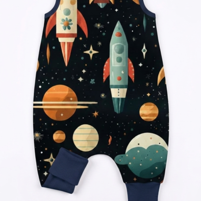 Kinder Jungen Laufschlafsack dunkelblau mit Planetenmotiv ärmellos