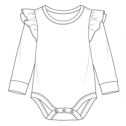 langarm Kinderbody mit Rüschen an den Schultern Zeichnung