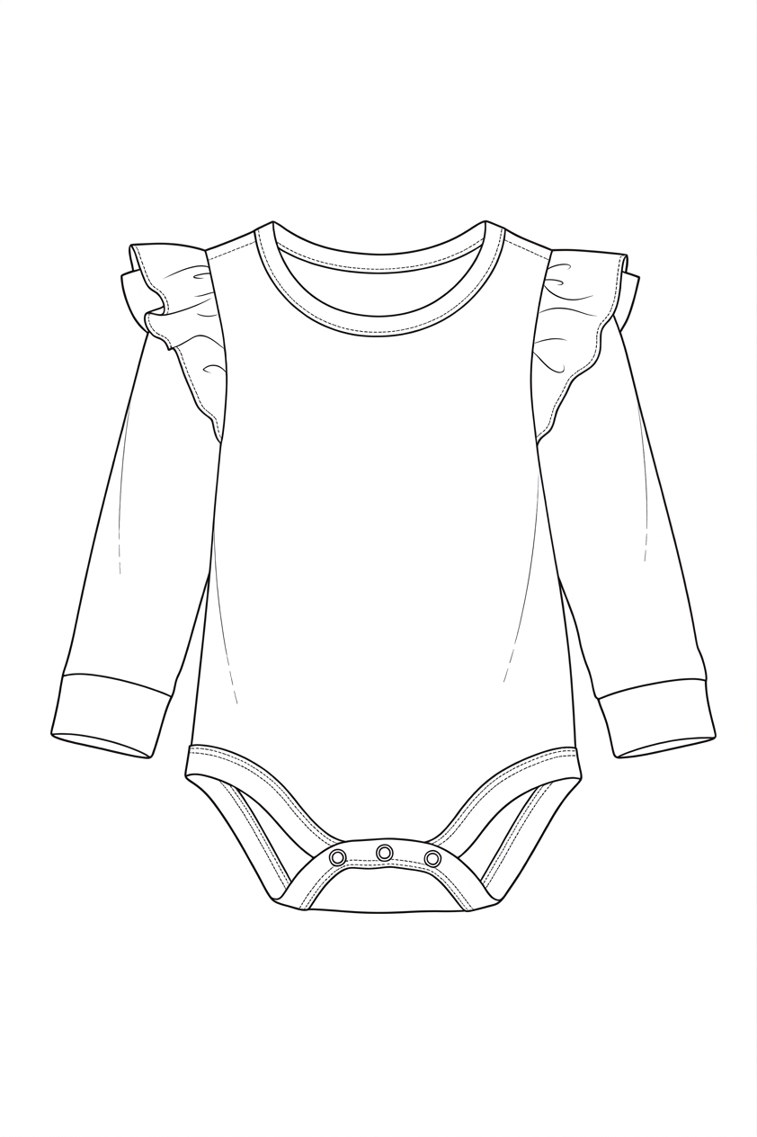 langarm Kinderbody mit Rüschen an den Schultern Zeichnung
