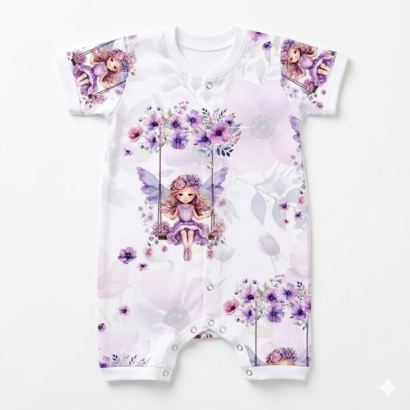 Kurzarm lila Feen Body aus OEKO Baumwolle mit Feenmotiv